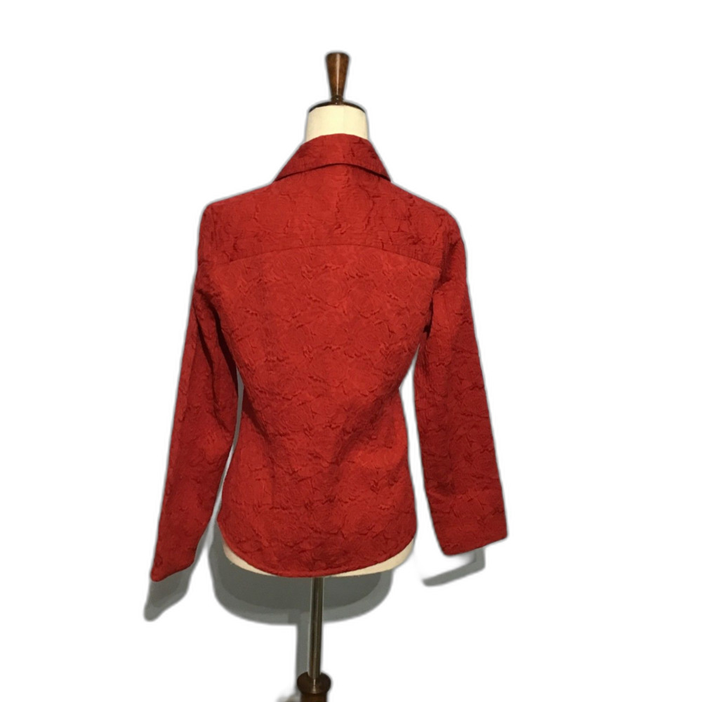 Chico's Red Embossed Jacket Silver Buttons Xs - image 7